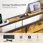 Liians Full Metal Bed Frame with USB Charging Station, Headboard Storage, LED Lights, Noise-Free Design, No Box Spring Needed