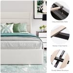 SHA CERLIN Queen Size Lift Up Storage Bed/Velvet Upholstered/Modern Wingback Headboard/Upholstered Platform Bed Frame/Hydraulic Storage/No Box Spring Needed/White
