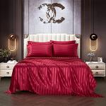 AiMay 6 Piece Satin Italian Style Bed Sheet Set Deep Pocket Stripes Super Soft 1800 Luxury Rich Silk 1 Flat Sheet 1 Fitted Sheet 4 Envelope Pillowcases Stain-Resistant Wrinkle Free (Queen,Burgundy)