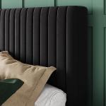 Allewie Queen Bed Frame, Velvet Upholstered Platform Bed with Vertical Channel Tufted Headboard, Mattress Foundation with Strong Wooden Slats, Box Spring Optional, Easy Assembly, Black