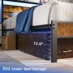 Liians Full Metal Bed Frame with USB Charging Station, Headboard Storage, LED Lights, Noise-Free Design, No Box Spring Needed