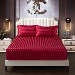 AiMay 6 Piece Satin Italian Style Bed Sheet Set Deep Pocket Stripes Super Soft 1800 Luxury Rich Silk 1 Flat Sheet 1 Fitted Sheet 4 Envelope Pillowcases Stain-Resistant Wrinkle Free (Queen,Burgundy)