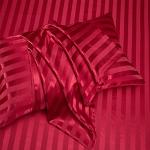 AiMay 6 Piece Satin Italian Style Bed Sheet Set Deep Pocket Stripes Super Soft 1800 Luxury Rich Silk 1 Flat Sheet 1 Fitted Sheet 4 Envelope Pillowcases Stain-Resistant Wrinkle Free (Queen,Burgundy)