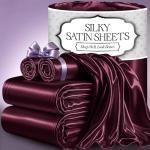 DECOLURE Satin Bed Sheets - 4 Piece Luxury Silky Full Size Bedding Set - Softer Than Silk, Wrinkle-Free with 15” Deep Pocket Fitted Sheet, Perfect for Hair & Skin, Gifts for Women (Rosewood-01)