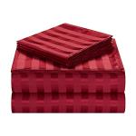 AiMay 6 Piece Satin Italian Style Bed Sheet Set Deep Pocket Stripes Super Soft 1800 Luxury Rich Silk 1 Flat Sheet 1 Fitted Sheet 4 Envelope Pillowcases Stain-Resistant Wrinkle Free (Queen,Burgundy)