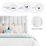 SHA CERLIN Queen Bed Frame/Velvet Upholstered Platform Bed Frame with Headboard/Strong Wood Slats Support/Mattress Foundation/No Box Spring Needed/Easy Assembly/White