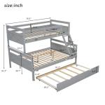 Merax Trundle Bunk Bed, Twin Over Full Wood Bunk Bed with Twin Size Trundle, Solid Wood Bunk Bed Frame with Guardrail and Ladder, Grey