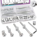 Taiss 20 Set Crib Screws M6x20mm/40mm/60mm/80mm Baby Bed Crib Screws Hardware Replacement Kit,Bunk Bed Bolts Hex Socket Cap Screws Bolt with Barrel Nuts/Wrenches for Beds Furniture Headboards
