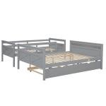 Merax Trundle Bunk Bed, Twin Over Full Wood Bunk Bed with Twin Size Trundle, Solid Wood Bunk Bed Frame with Guardrail and Ladder, Grey