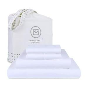 Threadmill 100% American Certified Supima Cotton Sheets King Size - 1200 Thread Count, 4Pc King Size Sheets Set, Smooth Sateen, Ultra Luxury Bed Sheets, 17" Deep Pocket King Sheet Set - White Sheets