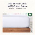 California Design Den Luxury Queen Size Fitted Sheet Only - 100% Cotton, 600 Thread Count, Soft Deep Pocket Bottom Fitted Sheet, Sateen Weave, Hotel Quality, Featuring Foot Side Indicator - White