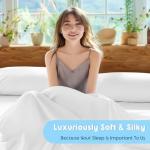 SONORO KATE 100% Egyptian Cotton Sheets Set - 1000 High Thread Count, Luxury 5-Star Hotel Sateen Bed Sheets, Soft, Breathable Long Staple Sheets, Fit up to 16" - 4 PC (White,Queen)