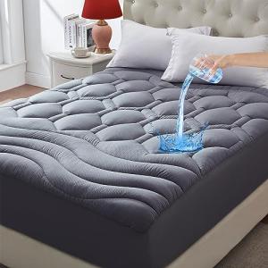 ELVEN HOME King Size Mattress Pad Waterproof, Cooling Mattress Topper Noiseless, Leak Proof Mattress Protector Deep Pocket Washable, Quilted Fitted Soft King Mattress Pad Cover (78x80 inch, Grey)