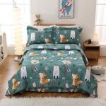 JSD Green Forest Animals Kids Comforter Set Twin Size, 2 Piece Woodland Printed Microfiber Bedding Set, Machine Washable