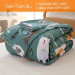 JSD Green Forest Animals Kids Comforter Set Twin Size, 2 Piece Woodland Printed Microfiber Bedding Set, Machine Washable