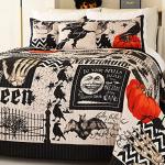 Cmfshape Halloween Bedspread,Black Quilt Set King Size,Pumpkin Ghost Festival Themed Bedding Set,Decorative Quilted 4 Piece Coverlet Set with 3 Pillow Shams(Black,King104 x90)