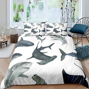 Feelyou Shark Comforter Cover Set Marine Life Ocean Theme Bedding Set for Kids Boys 3D Shark Print Duvet Cover Sea Animal Pattern Bedspread Cover Bedroom Collection 2Pcs Twin Size…