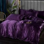 Satin Bedding Set Queen Deep Purple Silk Like Satin Duvet Cover Set Luxury Soft Comforter Cover Adults Bedroom Decor Chic Luxurious Silky Bedspread Cover Zipper (1 Duvet Cover + 2 Pillow Case)