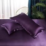 Satin Bedding Set Queen Deep Purple Silk Like Satin Duvet Cover Set Luxury Soft Comforter Cover Adults Bedroom Decor Chic Luxurious Silky Bedspread Cover Zipper (1 Duvet Cover + 2 Pillow Case)