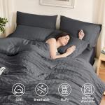 SunStyle Home Full/Queen Comforter Sets 7 Pieces, Seersucker Bed in a Bag Lightweight Bedding Sets, All Season Comforters with Flat Sheet, Fitted Sheet, Pillowcase and Pillow Sham, Dark Grey