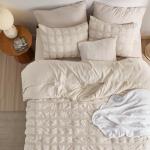 Bedsure Bed in a Bag Queen - 7 Pieces Plaid Seersucker Bedding Comforter Sets, Soft Lightweight Beige Boho Bed Set with Comforters Queen Size, Sheets, Pillowcases & Shams