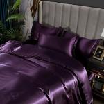 Satin Bedding Set Queen Deep Purple Silk Like Satin Duvet Cover Set Luxury Soft Comforter Cover Adults Bedroom Decor Chic Luxurious Silky Bedspread Cover Zipper (1 Duvet Cover + 2 Pillow Case)