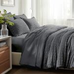 SunStyle Home Full/Queen Comforter Sets 7 Pieces, Seersucker Bed in a Bag Lightweight Bedding Sets, All Season Comforters with Flat Sheet, Fitted Sheet, Pillowcase and Pillow Sham, Dark Grey