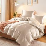 Vonty 3-Piece Silky Satin Duvet Cover Set King Size Duvet Cover, Organic Natural 400TC Beige Duvet Cover Set - Luxury & Sexy Bedding Duvet Covers with Zipper Closure(No Comforter)
