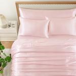 HommxJF 5Pcs Blush Pink Silk Sheets Full,Blush Pink Satin Sheets Set Full Size Silky Comforter Bedding Sheets with 1 Satin Flat Sheet,1Deep Pocket Fitted Sheet,3 Pillowcases with Envelope Closure