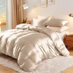 Vonty 3-Piece Silky Satin Duvet Cover Set King Size Duvet Cover, Organic Natural 400TC Beige Duvet Cover Set - Luxury & Sexy Bedding Duvet Covers with Zipper Closure(No Comforter)