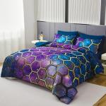 ZSYAYAHA 7 Pieces Kids Full Bedding Sets Boys Galaxy Comforter Set Blue Girls Space Bed Sets Geometric Hexagon Bed in A Bag Set for Girls Starry Room Decor(Space Blue Purple, Full)