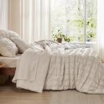 Bedsure Bed in a Bag Queen - 7 Pieces Plaid Seersucker Bedding Comforter Sets, Soft Lightweight Beige Boho Bed Set with Comforters Queen Size, Sheets, Pillowcases & Shams