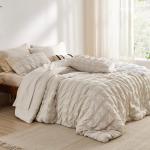 Bedsure Bed in a Bag Queen - 7 Pieces Plaid Seersucker Bedding Comforter Sets, Soft Lightweight Beige Boho Bed Set with Comforters Queen Size, Sheets, Pillowcases & Shams