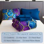 ZSYAYAHA 7 Pieces Kids Full Bedding Sets Boys Galaxy Comforter Set Blue Girls Space Bed Sets Geometric Hexagon Bed in A Bag Set for Girls Starry Room Decor(Space Blue Purple, Full)