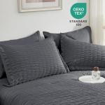 SunStyle Home Full/Queen Comforter Sets 7 Pieces, Seersucker Bed in a Bag Lightweight Bedding Sets, All Season Comforters with Flat Sheet, Fitted Sheet, Pillowcase and Pillow Sham, Dark Grey