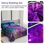 ZSYAYAHA 7 Pieces Kids Full Bedding Sets Boys Galaxy Comforter Set Blue Girls Space Bed Sets Geometric Hexagon Bed in A Bag Set for Girls Starry Room Decor(Space Blue Purple, Full)