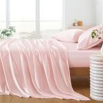 HommxJF 5Pcs Blush Pink Silk Sheets Full,Blush Pink Satin Sheets Set Full Size Silky Comforter Bedding Sheets with 1 Satin Flat Sheet,1Deep Pocket Fitted Sheet,3 Pillowcases with Envelope Closure