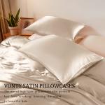 Vonty 3-Piece Silky Satin Duvet Cover Set King Size Duvet Cover, Organic Natural 400TC Beige Duvet Cover Set - Luxury & Sexy Bedding Duvet Covers with Zipper Closure(No Comforter)