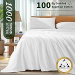 AiAngu 100% Egyptian Cotton King Size Sheets Set - Luxury 1000 High Thread Count Egyptian Cotton Bed Sheets 4 PC, Breathable & Cooling Sheets, 16" Deep Pocket(King,White)