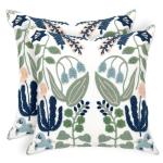 Alysheer Summer Floral Embroidered Decorative Throw Pillow Covers 18"x 18" Set of 2, Farmhouse Navy Blue Flowers Green Leaves Tufted Patterned Cotton Cushion Cases for Couch Bed Living Room Decor