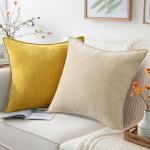 decorUhome Couch Throw Pillow Covers 18x18 Set of 2, Decorative Soft Euro Neutral Chenille Pillow Covers with Elegant Design for Sofa Bed Living Room Home Decor, Beige