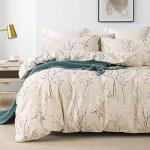 homebox Cotton Duvet Cover Set - 100% Egyptian Cotton Cream Branch Print Bedding Set - 1200 Thread Count Breathable and Textured Duvet Cover Set for All Seasons(King, 90x104'')