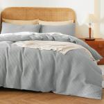 100% Egyptian Cotton Duvet Cover Set Queen Size, Waffle Weave Duvet Cover, 600 TC Soft Breathable Luxury Textured Bedding Set for All Season, 3 PCS, 1 Duvet Cover and 2 Pillowcases, Gray, 90"x90"