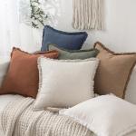 MIULEE Christmas Decorative Throw Pillow Covers Neutral Linen Fringe Fall Throw Pillows Set of 2 Natural Beige Boho Farmhouse Cushion Covers with Tassels for Couch Sofa Bed Home Decor 20x20 Inch