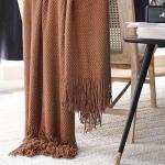 LOMAO Knitted Throw Blanket with Tassels Bubble Textured Lightweight Throws for Couch Cover Home Decor (Caramel, 50x60)