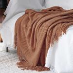 LOMAO Knitted Throw Blanket with Tassels Bubble Textured Lightweight Throws for Couch Cover Home Decor (Caramel, 50x60)