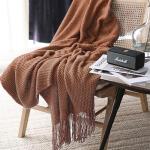 LOMAO Knitted Throw Blanket with Tassels Bubble Textured Lightweight Throws for Couch Cover Home Decor (Caramel, 50x60)