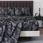 HYPREST Grey Black Sheets King,Deep Pocket Sheets, 1800 Thread Count Pattrn Bed Sheets Soft Breathable Cute Printed Boho Farmhouse Bed Sheets, Oeko-Tex Certificated- Up to 18 Inch
