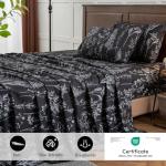 HYPREST Grey Black Sheets King,Deep Pocket Sheets, 1800 Thread Count Pattrn Bed Sheets Soft Breathable Cute Printed Boho Farmhouse Bed Sheets, Oeko-Tex Certificated- Up to 18 Inch