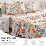 Bedlifes Queen Sheet Set Ultra Soft Breathable Silky Flower Bed Sheets Deep Pocket 100% Microfiber Bedding Sheets 4 Piece Queen Size Floral Spring